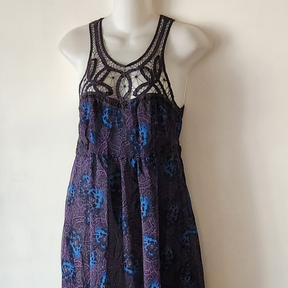 Free People long dress sz 0 purple blue black lace GUC